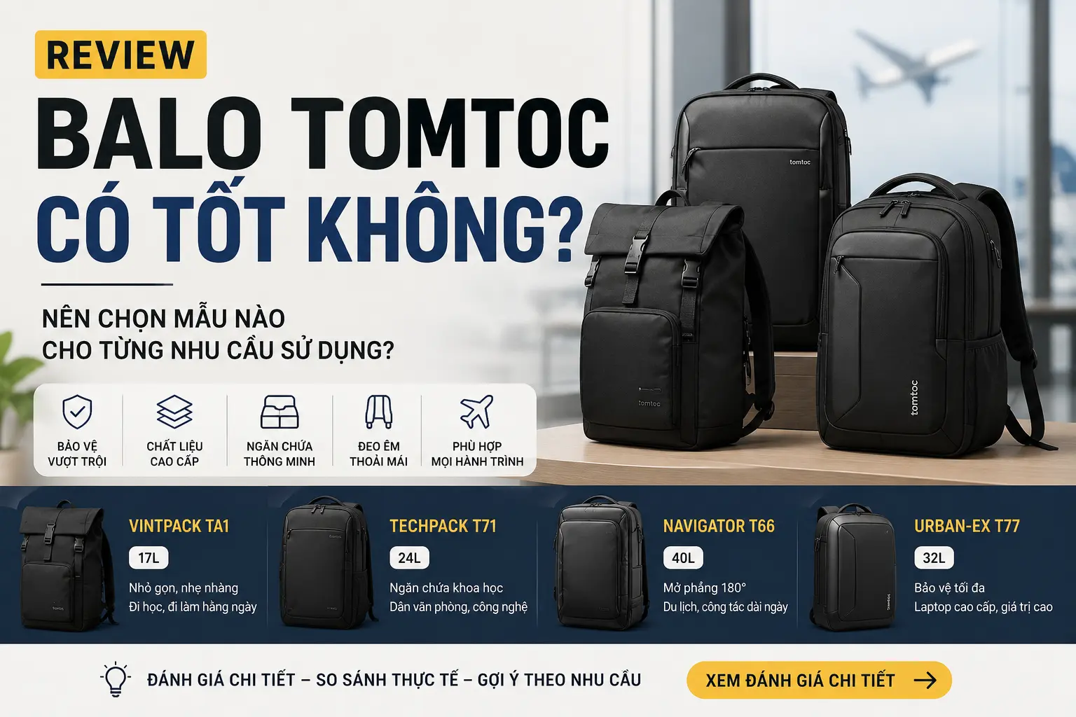 Review balo Tomtoc có tốt không? Nên chọn mẫu nào cho từng nhu cầu sử dụng?